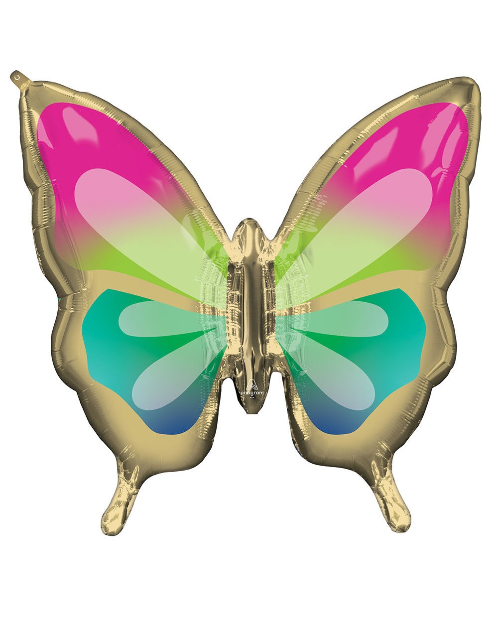 BALLON METALLIQUE PAPILLON OR ET COULEURS ROSE VERT ET BLEU 76 X 71 CM 