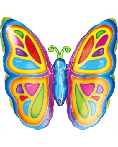 BALLON METALLIQUE PAPILLON MULTICOLORE 63 X 63 CM 