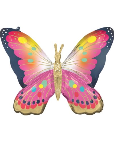 BALLON METALLIQUE PAPILLON ROSE NOIR ET OR 76 X 68 CM 