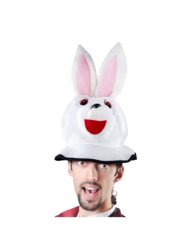 CHAPEAU DE MAGICIEN REVERSIBLE HAUT DE FORME NOIR ET LAPIN BLANC