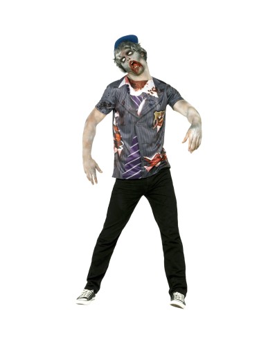 DEGUISEMENT ZOMBIE ECOLIER T-SHIRT PHOTOREALISTE TAILLE L