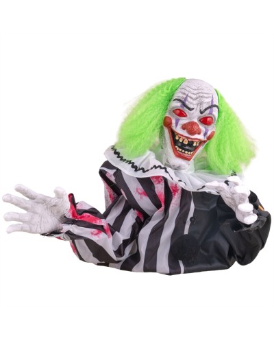 DECORATION HALLOWEEN BUSTE CLOWN ANIME 35 CM ANIMATRONIC MOUVEMENT SON  LUMIERE