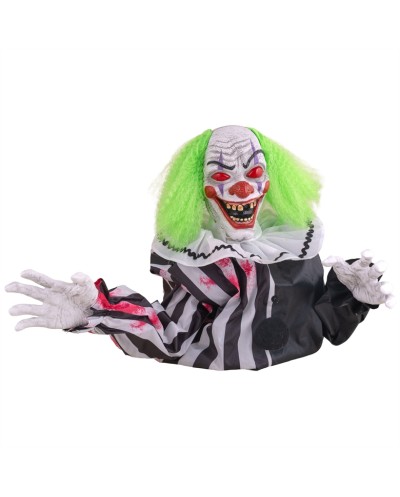 DECORATION HALLOWEEN BUSTE CLOWN ANIME 35 CM ANIMATRONIC MOUVEMENT SON  LUMIERE