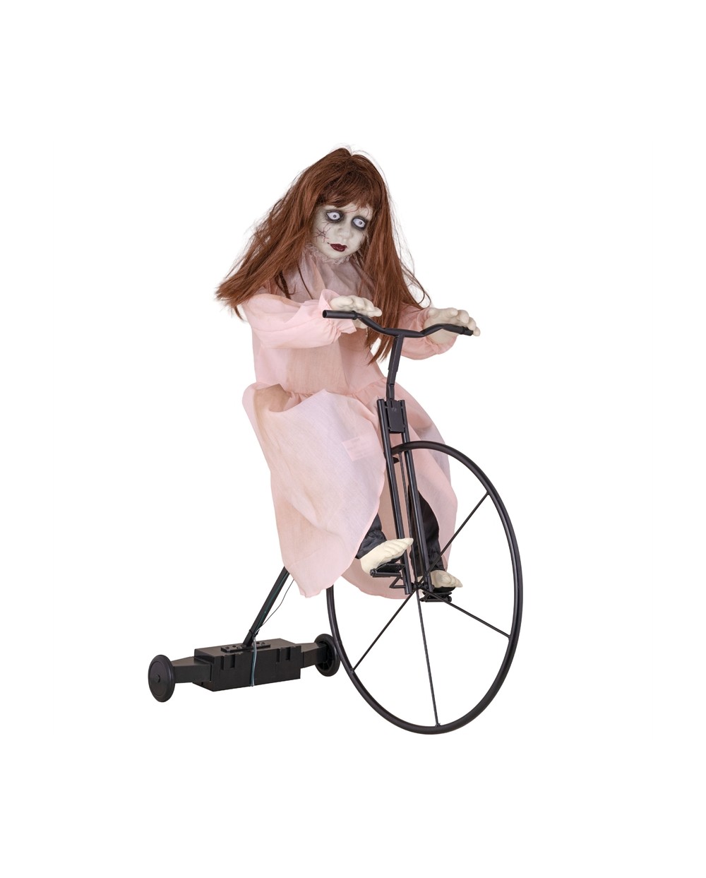 DECO HALLOWEEN  FILLETTE SUR MONOCYCLE 92 CM ANIMATRONIC MOUVEMENT SON  LUMIERE