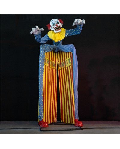 DECO HALLOWEEN ENTREE CLOWN ANIMATRONIC MOUVEMENT LUMIERE ET SON 290 CM
