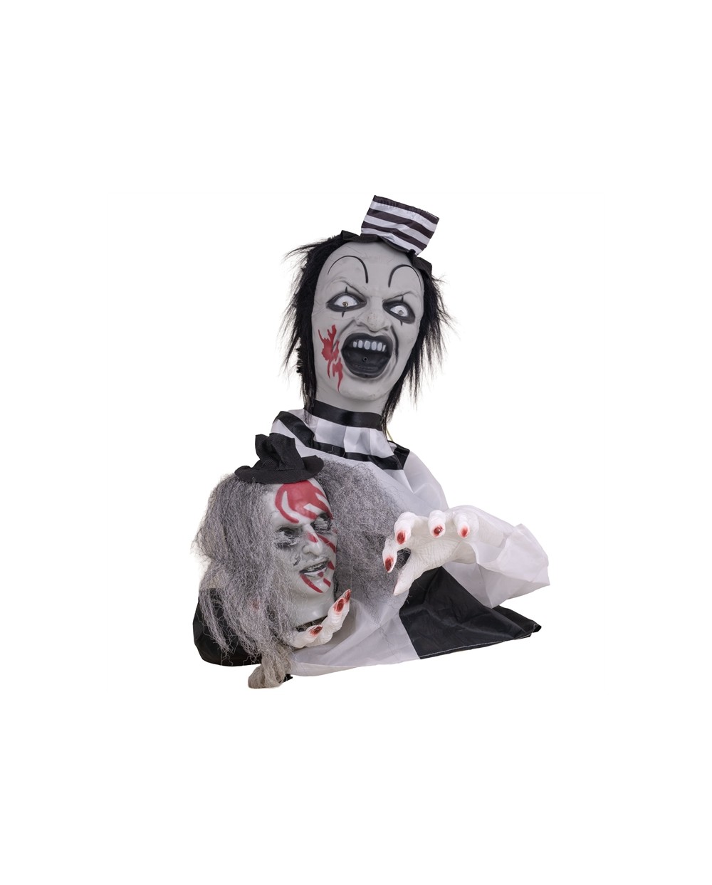 DECO HALLOWEEN  BUSTE CLOWN TENANT TETE 55 CM ANIMATRONIC MOUVEMENT SON  LUMIERE