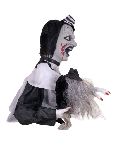 DECO HALLOWEEN  BUSTE CLOWN TENANT TETE 55 CM ANIMATRONIC MOUVEMENT SON  LUMIERE
