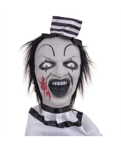 DECO HALLOWEEN  BUSTE CLOWN TENANT TETE 55 CM ANIMATRONIC MOUVEMENT SON  LUMIERE