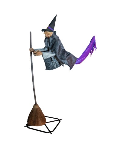 DECO HALLOWEEN SORCIERE VOLANTE ANIMATRONIC MOUVEMENT LUMIERE SON 310 CM