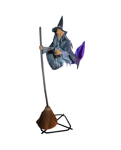 DECO HALLOWEEN SORCIERE VOLANTE ANIMATRONIC MOUVEMENT LUMIERE SON 310 CM