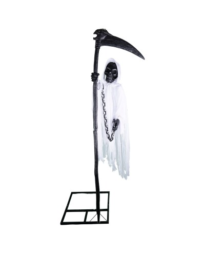 DECORATION HALLOWEEN FAUCHEUSE BLANCHE EN LEVITATION 180 CM ANIMATRONIC