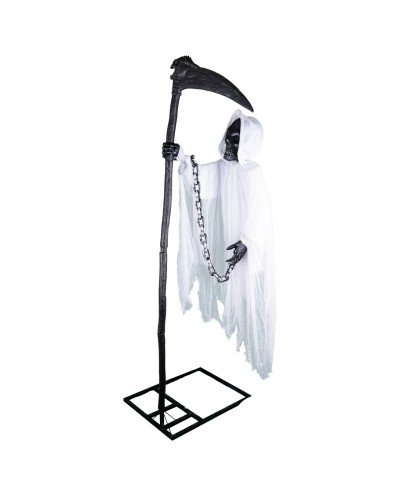 DECORATION HALLOWEEN FAUCHEUSE BLANCHE EN LEVITATION 180 CM ANIMATRONIC