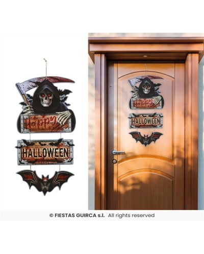 DECORATION DE PORTE PANNEAU EN BOIS FAUCHEUSE EN 3 PARTIES POUR HALLOWEEN
