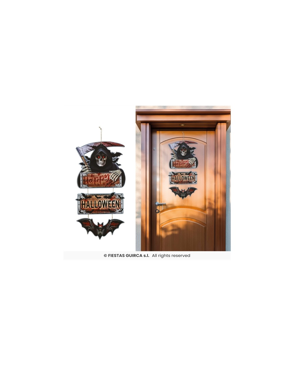 DECORATION DE PORTE PANNEAU EN BOIS FAUCHEUSE EN 3 PARTIES POUR HALLOWEEN