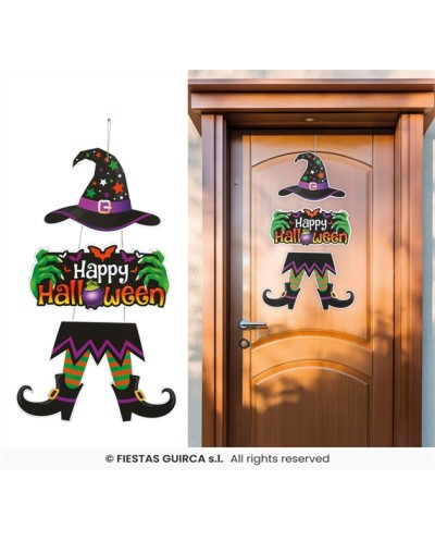 DECORATION DE PORTE PANNEAU EN BOIS SORCIERE EN 3 PARTIES POUR HALLOWEEN