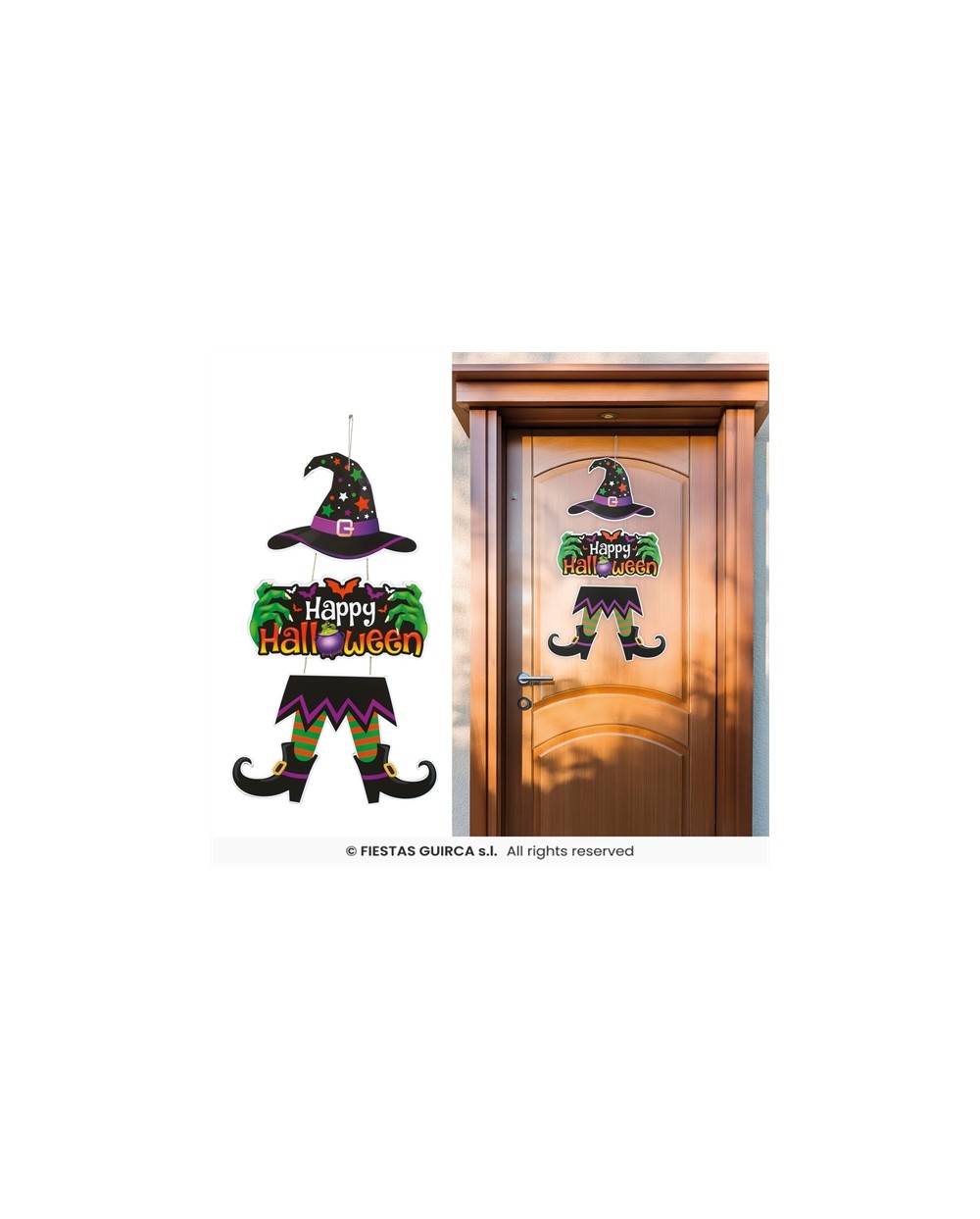 DECORATION DE PORTE PANNEAU EN BOIS SORCIERE EN 3 PARTIES POUR HALLOWEEN