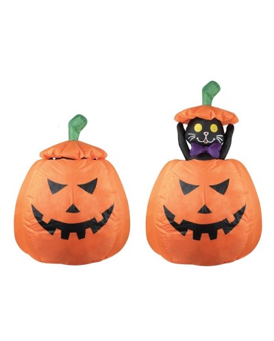 DECORATION HALLOWEEN CITROUILLE AVEC CHAT GONFLABLE LUMINERE ET ANIME 120 CM