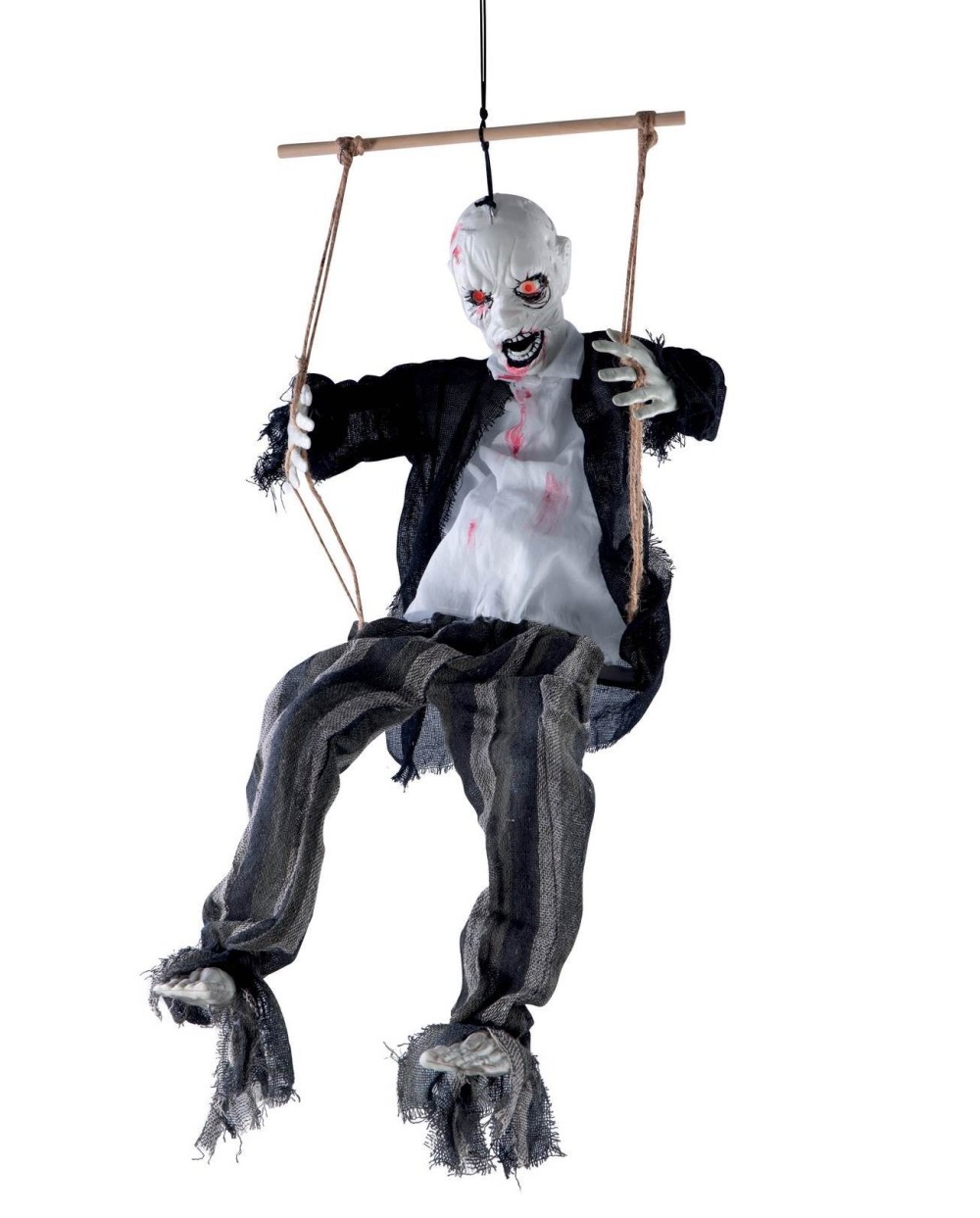 DECORATION HALLOWEEN ZOMBIE SUR BALANCOIRE SON  LUMIERE ET ANIME 80 CM