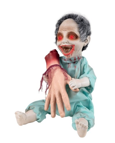 DECORATION HALLOWEEN ZOMBIE MANIAQUE AVEC MAIN ARRACHEE SON  LUMIERE ET ANIME