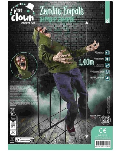 DECORATION HALLOWEEN ZOMBIE EMPALE SON  LUMIERE ET ANIME 140 CM