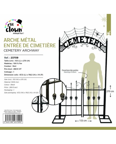 DECORATION HALLOWEEN ARCHE METAL ENTREE OU PORTAIL DE CIMETIERE 270 CM
