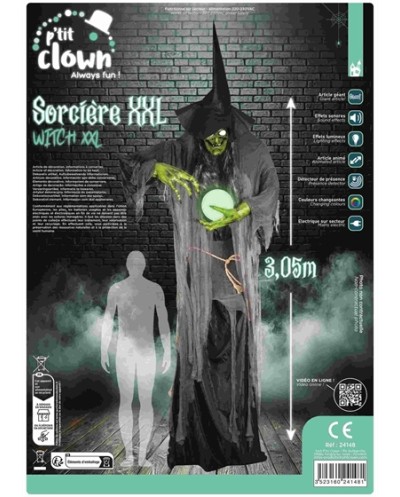 DECORATION HALLOWEEN SORCIERE XXL BOULE DE CRISTAL SON  LUMIERE ET ANIME 305 CM