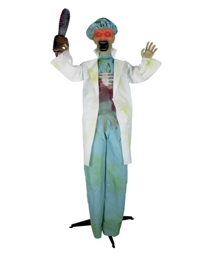 DECORATION HALLOWEEN CHIRURGIEN AVEC TROCONNEUSE SON  LUMIERE ET ANIME 178 CM