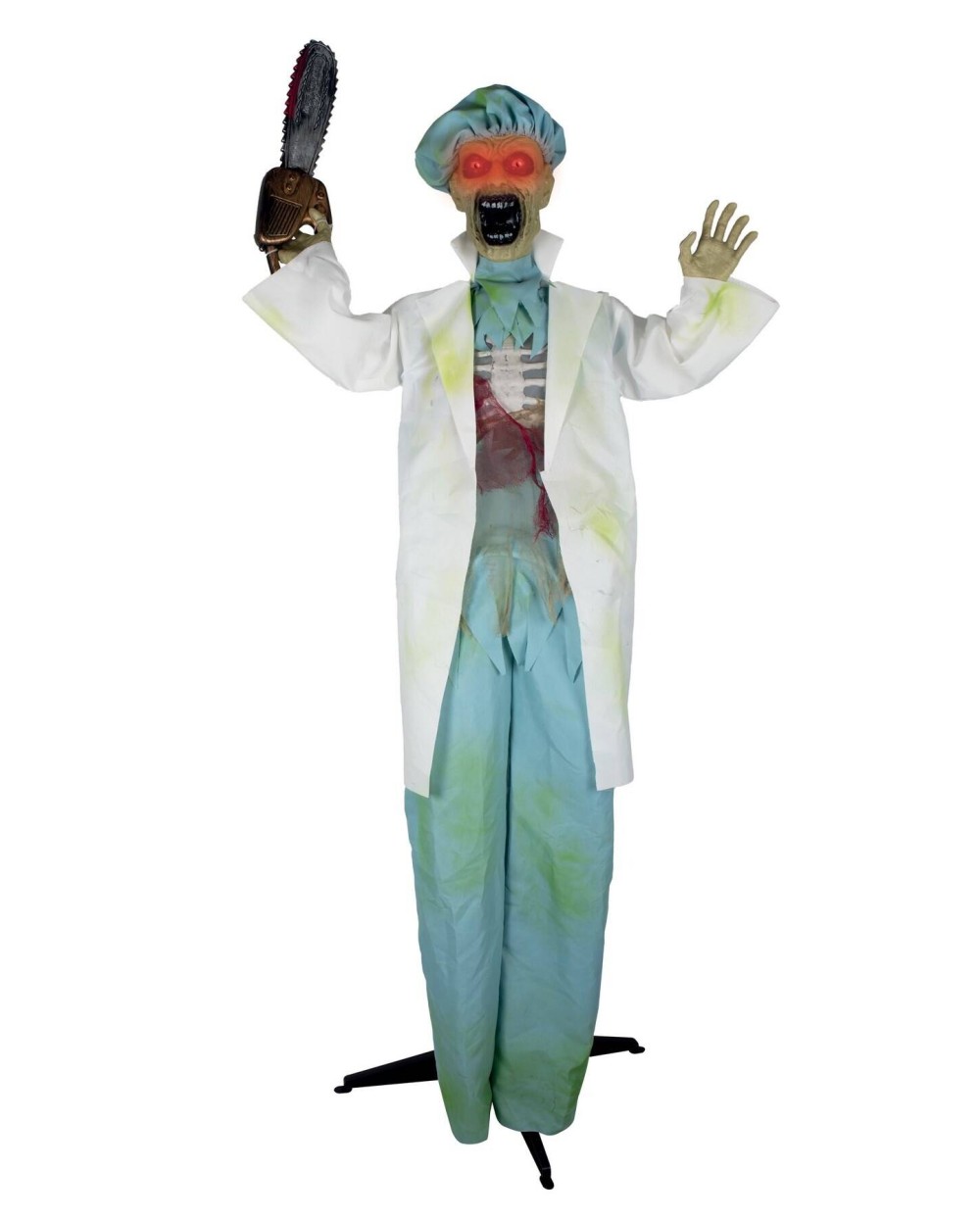 DECORATION HALLOWEEN CHIRURGIEN AVEC TROCONNEUSE SON  LUMIERE ET ANIME 178 CM