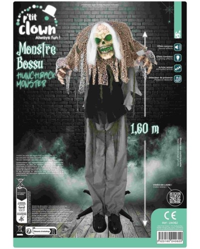 DECORATION HALLOWEEN SQUELETTE MONSTRE BOSSU SON  LUMIERE ET ANIME 160 CM