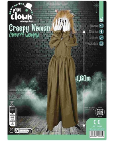 DECORATION HALLOWEEN CREEPY WOMAN FILLE  SON  LUMIERE ET ANIME 160 CM