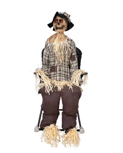 DECORATION HALLOWEEN EPOUVANTAIL SUR CHAISE BASCULE SON  LUMIERE ET ANIME 120 CM