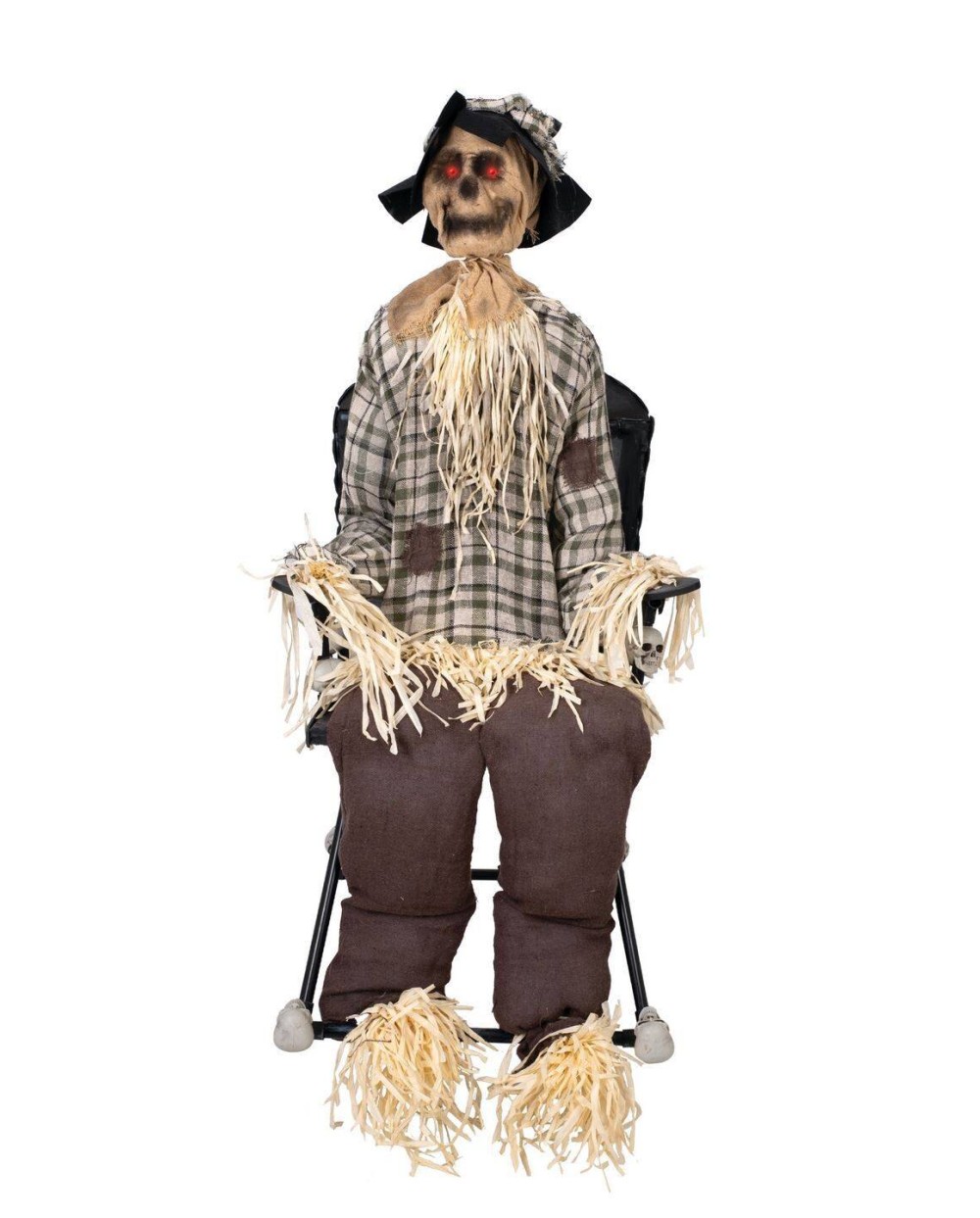 DECORATION HALLOWEEN EPOUVANTAIL SUR CHAISE BASCULE SON  LUMIERE ET ANIME 120 CM