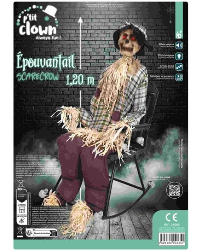 DECORATION HALLOWEEN EPOUVANTAIL SUR CHAISE BASCULE SON  LUMIERE ET ANIME 120 CM