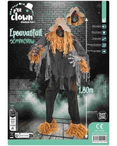 DECORATION HALLOWEEN EPOUVANTAIL SUR PIED SON  LUMIERE ET ANIME 180 CM