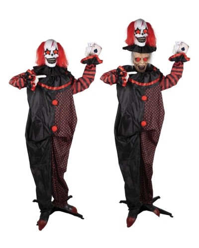DECORATION HALLOWEEN CLOWN DOUBLE TETE SON  LUMIERE ET ANIME 180 CM