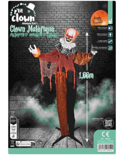 DECORATION HALLOWEEN CLOWN MALEFIQUE ORANGE NOIR SON  LUMIERE ET ANIME 166 CM