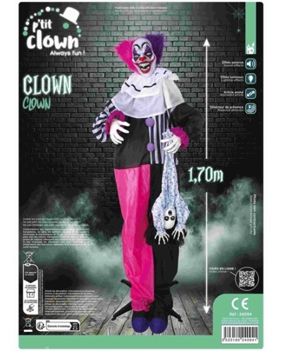 DECORATION HALLOWEEN CLOWN ROSE NOIR TENANT UN ENFANT SON  LUMIERE ET ANIME