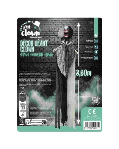 DECORATION GEANTE HALLOWEEN CLOWN SONORE ET LUMINENUX 3.6 METRES