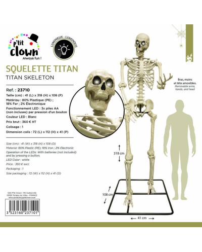 DECORATION HALLOWEEN SQUELETTE DE TITAN YEUX LUMINEUX 3.18 METRES