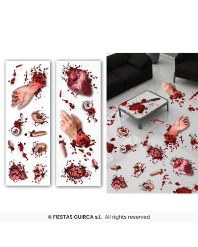 DECORATION HALLOWEEN AUTOCOLLANTS ORGANES AMPUTES 2 PLANCHES  25 X 70 CM