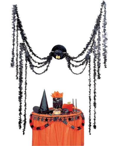 DECORATION GEANTE HALLOWEEN ARAIGNEE EN PAPIER ALVEOLE A SUSPENDRE 360 CM