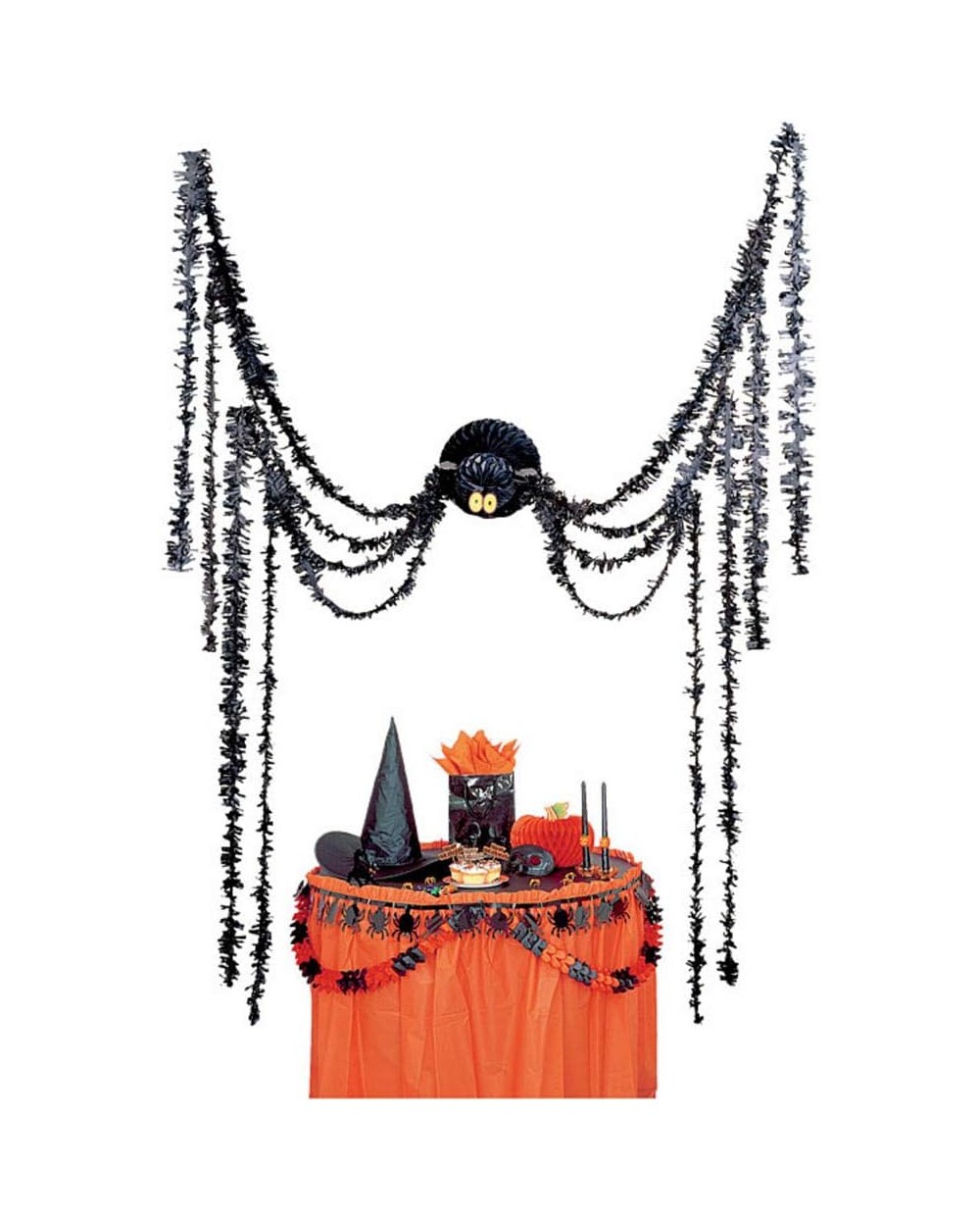 DECORATION GEANTE HALLOWEEN ARAIGNEE EN PAPIER ALVEOLE A SUSPENDRE 360 CM