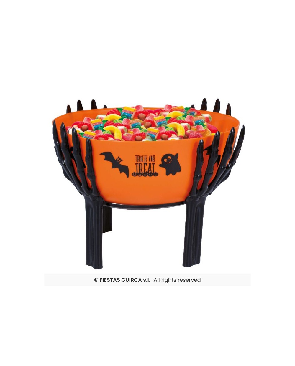 DECORATION HALLOWEEN POT A BONBON ORANGE TENU PAR 4 MAINS