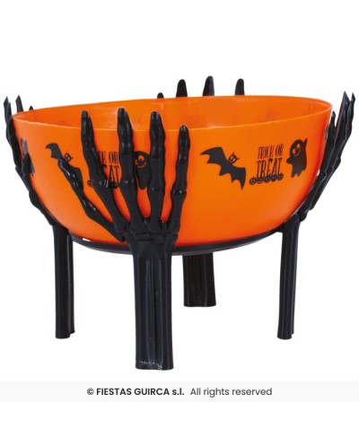 DECORATION HALLOWEEN POT A BONBON ORANGE TENU PAR 4 MAINS