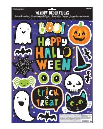 DECORATION FENETRE HAPPY HALLOWEEN PETITS CHATS CITROUILLES FANTOMES ET ARAIGNEE