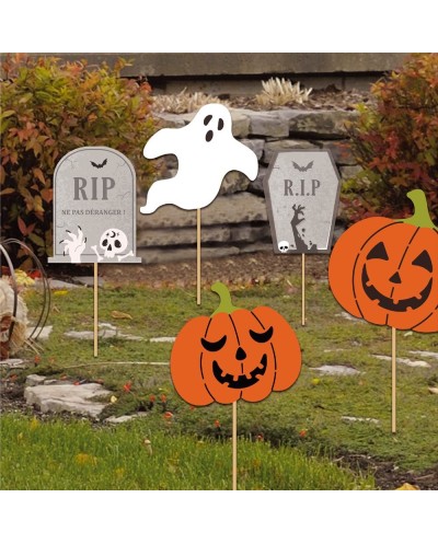 DECORATION JARDIN A PLANTER HALLOWEEN CITROUILLES FANTOMES ET PIERRES TOMBALES