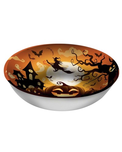 PLATEAU ROND HALLOWEEN DECOR CITROUILLE ET CHATEAU HANTE EN PLASTIQUE 31 CM