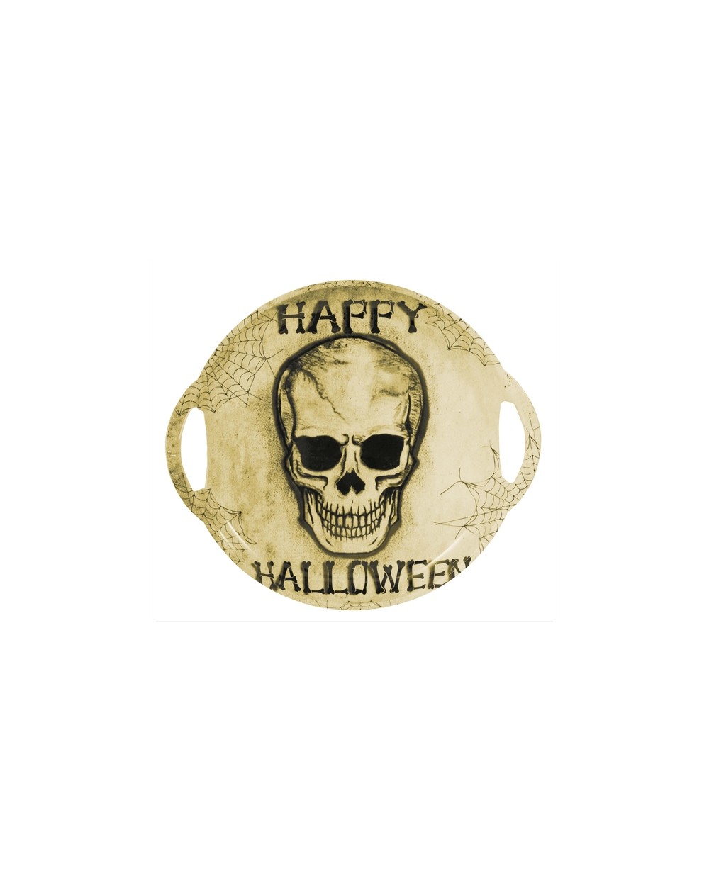 PLATEAU ROND HALLOWEEN DECOR TETE DE MORT EN PLASTIQUE 30 X 33 CM