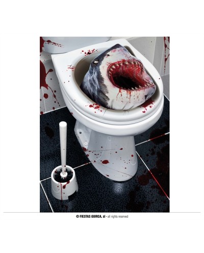 DECORATION HALLOWEEN STICKER ABATTANT CUVETTE WC REQUIN 30 X 40 CM 