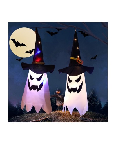 DECORATION HALLOWEEN FANTOME LUMINEUX SUSPENDU LED 20 X 45 CM 